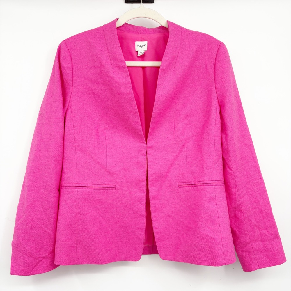 J.Crew Womens Pink Linen Blend Broadway Blazer Preppy Barbiecore Jacket Size 8